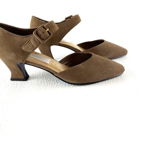 Lord & Taylor Classic Preppy Regencycore Women Suede Ankle Strap Heels 9M Brown - Picture 2 of 16
